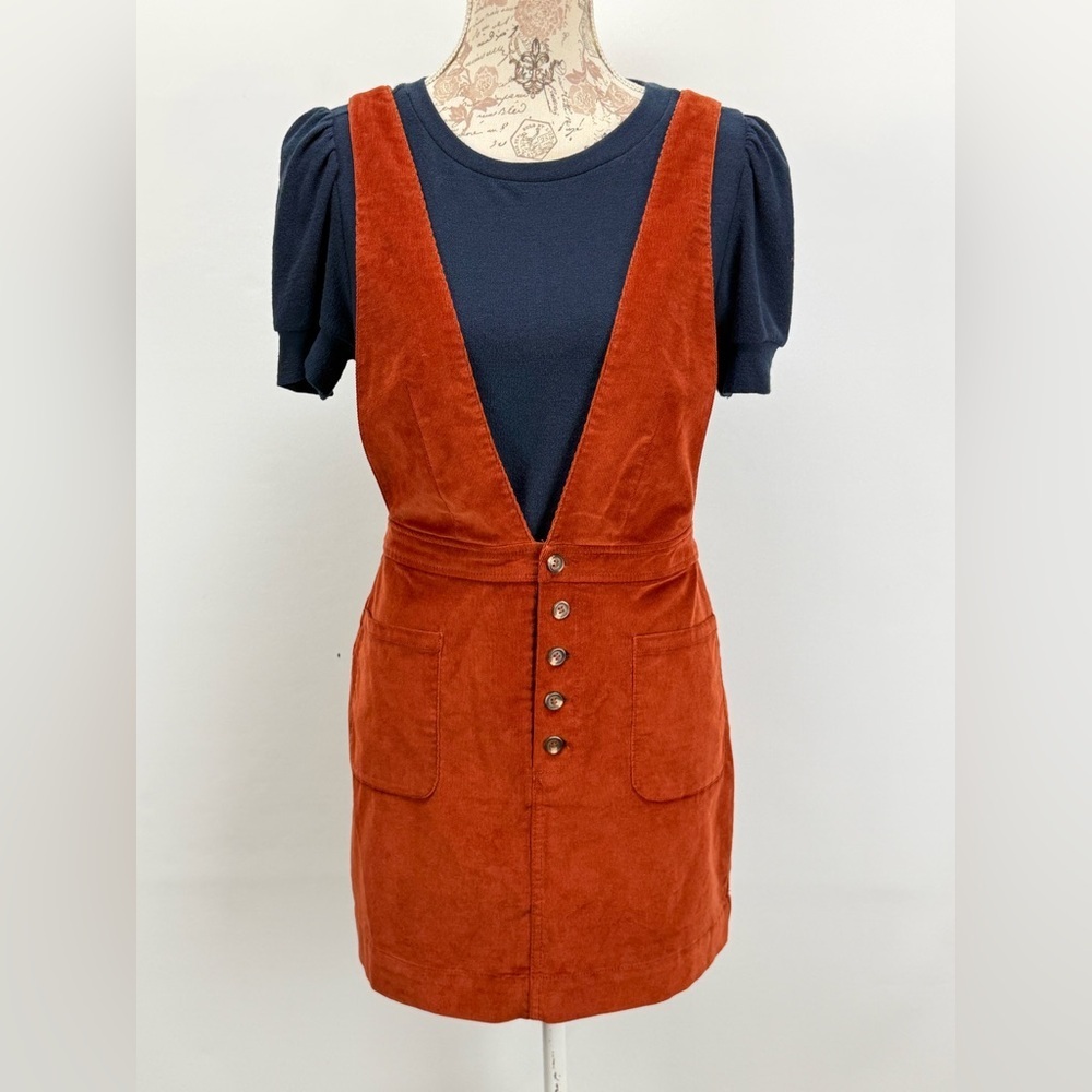 FREE PEOPLE Rust Brown corduroy Old School Love jumper Dress size 4 - Picture 3 of 14